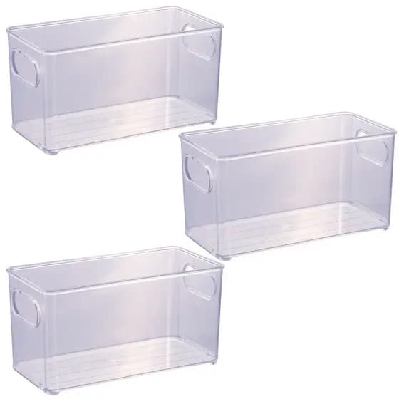 Kit 3 Organizador Geladeira  Armario Cozinha 10x20cm Transparente com Alça