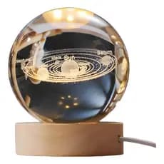 Luminária Mini Abajur Bola de Cristal 3D Sistema Solar Decoração Quarto