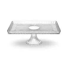 Travessa Cristal Pé Base Bolo Pão Confeitaria Transparente Fruteira Mesa Posta Festa Ceia