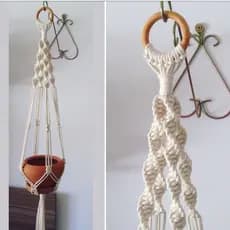 Suporte para decoração de plantas em Macramê argola em madeira ou punho e rede