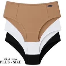 Kit Calçola Calcinha Cós Alto Plus Size Lateral Larga em Tecido de Legging