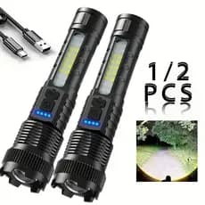 Lanterna Tática LED Recarregável USB 6 Modos Zoomável 18650 Portátil para Aventura e Emergência