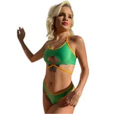 Biquíni do Brasil Olimpiadas Cortininha Top Faixa Camisetinha Verão Biquini Fita Biquini Verde e Amarelo