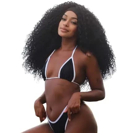 Biquini PREMIUM Cortininha com Calcinha Fio Duplo Preto e Branco Verão Tendência Presente Namorada