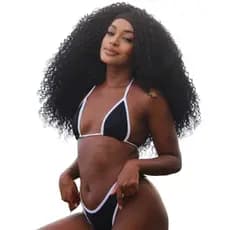 Biquini PREMIUM Cortininha com Calcinha Fio Duplo Preto e Branco Verão Tendência Presente Namorada
