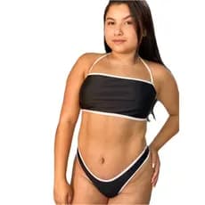 Biquini Premiun Top Faixa Tomara que Caia Preto e Branco Fio Duplo Tendência Verão Biquine Bikini