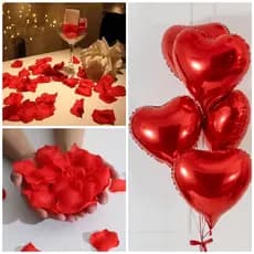 Kit Decoração Romantica 200 Pétalas Artificiais + 6 Balão Coração