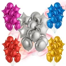 Kit 10 Balões Liso Metalizado 45cm Estrela + Redondo - Buquê De Balão 10Pçs