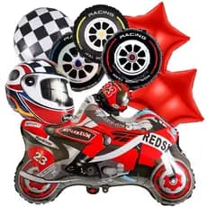 Kit Balão Festa Corrida Moto Capacete Estrela Roda 8Peças