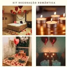 Kit Decoração Romântica - 100 Pétalas Artificiais - 10 Velas Rechaud  - 5 Balões Coração Vermelho Metalizado