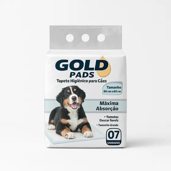 Tapete Higiênico para Cães Gold Pads 60X60 com 7 Absorvente Gel  Antivazamento