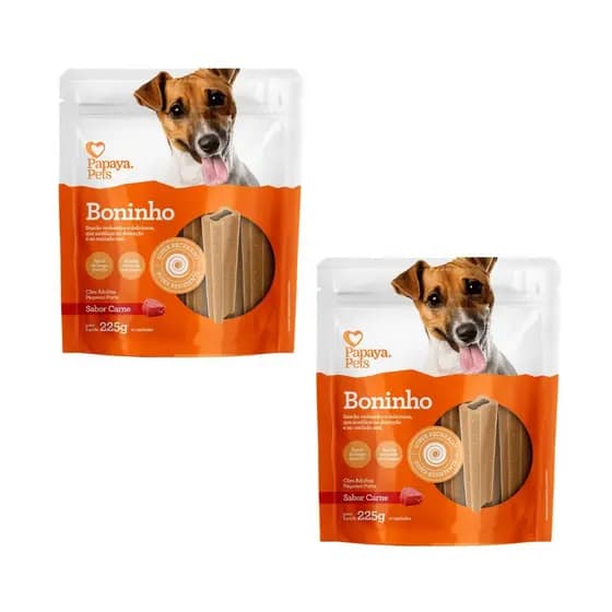 KIT Petisco Boninho Papaya Pets Carne Raças Pequenas 225g