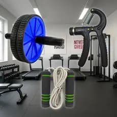 Kit Treino em Casa Hand Grip Corda Roda Abdominal