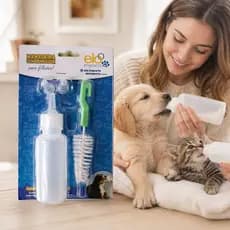 Kit Mamadeira Pet Filhotes Cães Gatos Com Escova De Limpeza