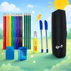 Kit Material Escolar Completo Escola Infantil Juvenil com Lápis de Cor Canetinhas