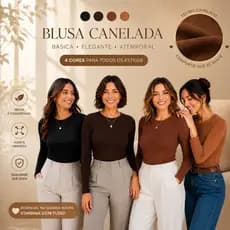 Blusa Manga Longa Segunda Pele Ribana Canelada Frio Inverno Casual