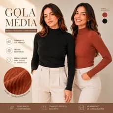 Blusa Feminina Manga Longa Segunda Pele Gola Alta Canelada Ribana Moda Inverno Frio Cacharrel