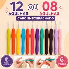 Kit 08 ou 12 Peças Agulha Crochê Barbante Profissional Com Cabo Soft Ergonômico