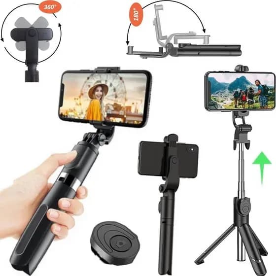 Suporte Celular 3 Em 1 Tripé Bastão Estabilizador Com Controle Foto Vídeos