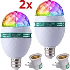Kit 2 Lâmpada Colorida Globo Giratório Rotativo Luz Led Para Festa Balada