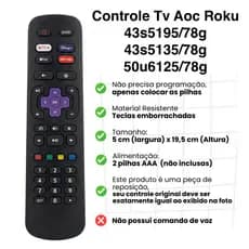Controle Remoto TV Smart AOC Roku 32S5195/78G 43S5195/78G Netflix GloboPlay DAZN Deezer 9091