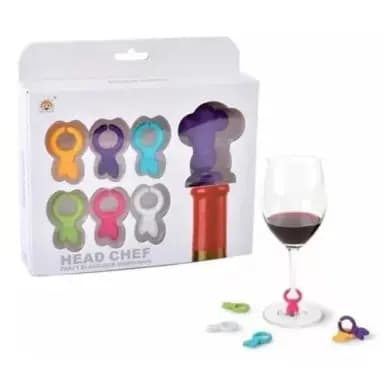 Kit Com 6 Marcador Para Taca De Vinho + Tampa Linha Chef