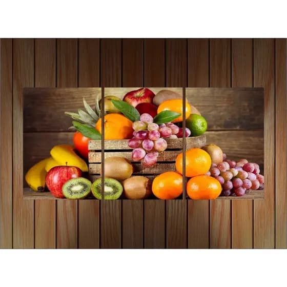 quadro decorativo 3 peças 50x30 Frutas Nutrição decoração Hall sala Premium