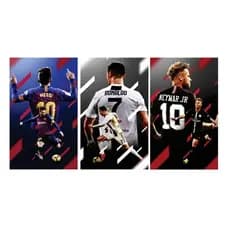 Quadros Neymar Cristiano Ronaldo Messi kit 3pç 50x30 Futebol Decoração Premium