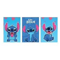 Kit 3Pç 50x30 Quadros Decorativos Lilo Stitch Azul Mdf Sala Quarto Premium Luxo