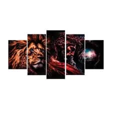 Kit 5 Quadros Decorativos Leão Religioso Jesus Mosaico Sala Quarto Escritório premium
