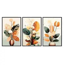 Quadros Decorativos Jarros Folhagem Bege Folhas Verdes Mosaico Sala Quarto Escritório 50X30 Premium