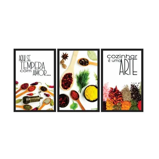 Quadros Decorativo 50x30 Cozinhar é Arte Temperos Cozinha Hall Premium Luxo