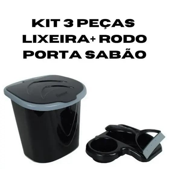 Kit  Lixeira Para Pia Cozinha 3 Peças Lixeira Rodo De Pia Porta Sabão Porta Detergente