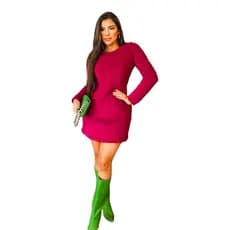 Vestido feminino curto manga longa pelucia sherpa ref 082