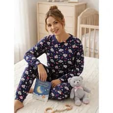 Pijama feminino unissex inverno suedine manga longa calça com punho Ref 207