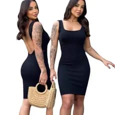 Vestido feminino alça larga regata costa nua