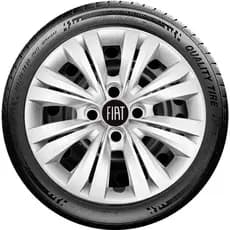 Jogo 4 Calota Aro 14 Fiat Strada cubo alto mais 12 arruelas de aço Emblema preto prata vermelho G245jv