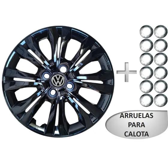 Jogo 4 Calota Aro 14 Gol Saveiro G2 G3 G4 G5 Preta Black Piano Cubo Alto com Arruelas G245pbj