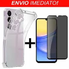 Capa Capinha Transparente + Película de vidro 3D Privativa Anti Spy Para Samsung Galaxy A05/A05s/A14/A15/A24/A25/A34/A54