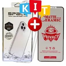 KIT- Capa Capinha Clear Case Space + Película 9D 3D Ceramica Privacidade Fosca Anti Spy para Para Apple IPhone 6 7 8 Plus 15ProMax 11 ProMax 12 12Pro 13 13Pro 15Pro 15 14Pro 14 Pro Max Plus X/Xs Xr