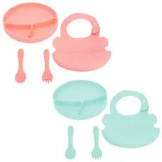 KIT DE ALIMENTAÇÃO PARA BEBÊ DE SILICONE LIVRE DE BPA PRATO BABADOR COLHER GARFO