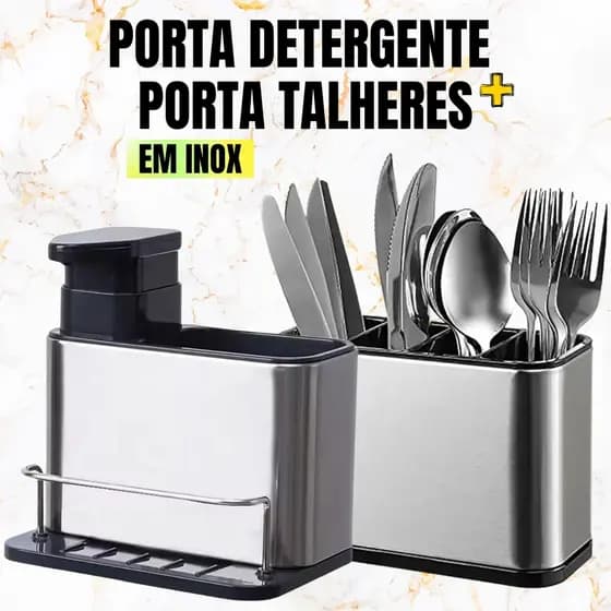 Kit de Escorredor de talheres com Porta Detergente em Aço Inox para Pia