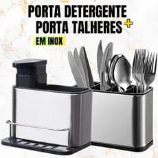 Kit de Escorredor de talheres com Porta Detergente em Aço Inox para Pia