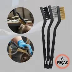 Jogo de Escova Aço Com Cabo Plástico - Contém 3 Pequenas + 3 Grandes - Total 6 Peças