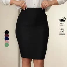 Saia Lápis Feminina Suplex Midi Cintura Alta Look Casual/Office Elegante Confortável