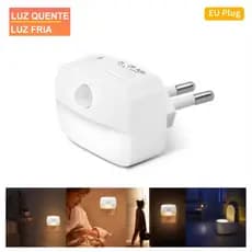 Luminária Sensor Movimento Luz Noturna LED Quente Fria Tomada Sensor Presença