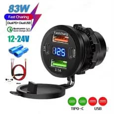 Carregador Automotivo USB QC 3.0 Turbo 4 Saidas 12/24v LED Voltimetro Carro