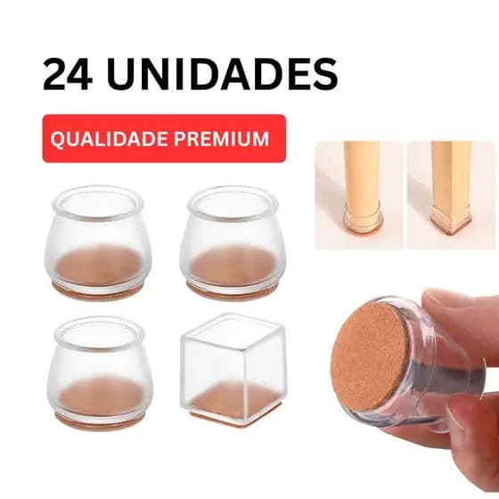 Protetor de Pé de Cadeira em Silicone Quadrado ou Redondo 24un - Feltro Protetor de Móveis Mesa