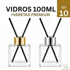 Kit 10 Frascos de Vidro Cubo 100ml para Aromatizador Difusor Decoração Lembrancinha Com Tampa Luxo e Varetas
