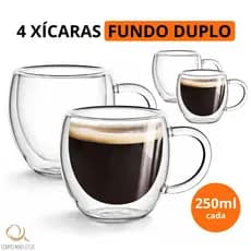 Conjunto 4 Xícara de Vidro Duplo 200ml Transparente Xícaras Diferentes Para Café Chá Capuccino Térmica